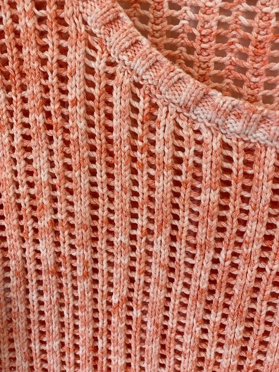 Talbots Coral-Peach Open-Weave Crewneck Sweater - Picture 3 of 8